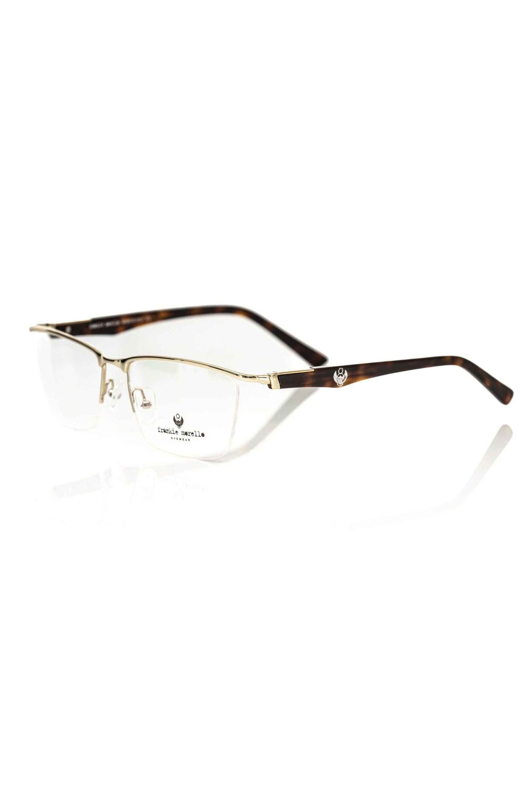 Goldfarbene Herrenbrille von Frankie Morello mit Clubmaster-Design und Havana-Bügeln