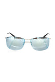 Frankie Morello Herren-Sonnenbrille mit silbernem Metallgestell und blauen Spiegelgläsern in italienischer Handwerkskunst