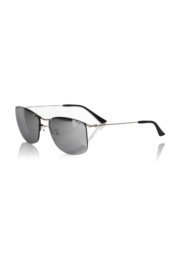 Frankie Morello Herren-Sonnenbrille aus silbernem Metall mit grauen Spiegelgläsern, italienisches Design