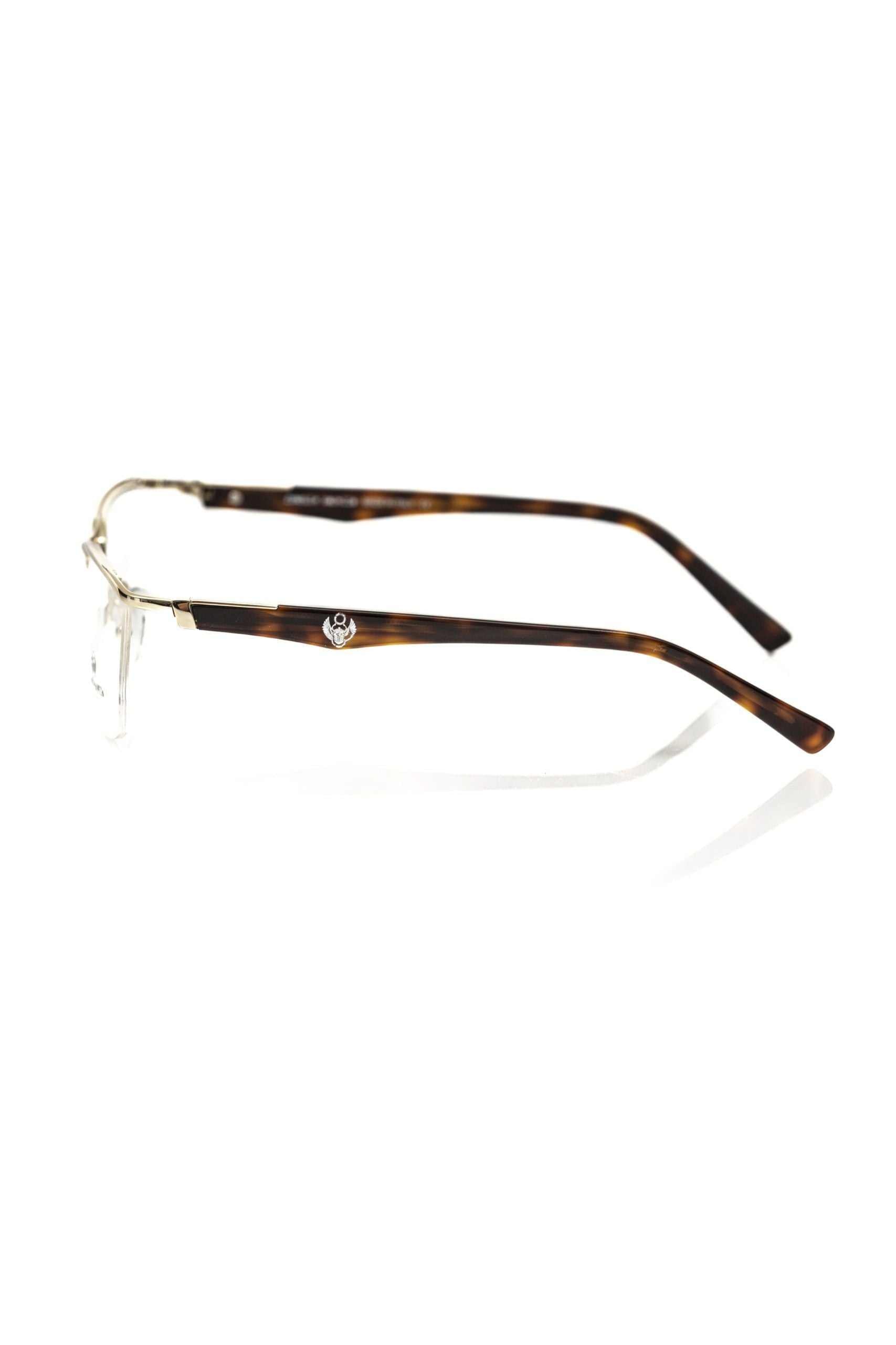 Frankie Morello goldfarbene Herrenbrille mit Clubmaster-Design und Havana-Bügeln aus italienischem Metall