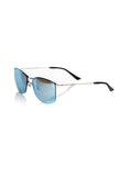Frankie Morello Herren-Sonnenbrille mit silbernem Metallgestell und blauen Spiegelgläsern in Clubmaster-Stil