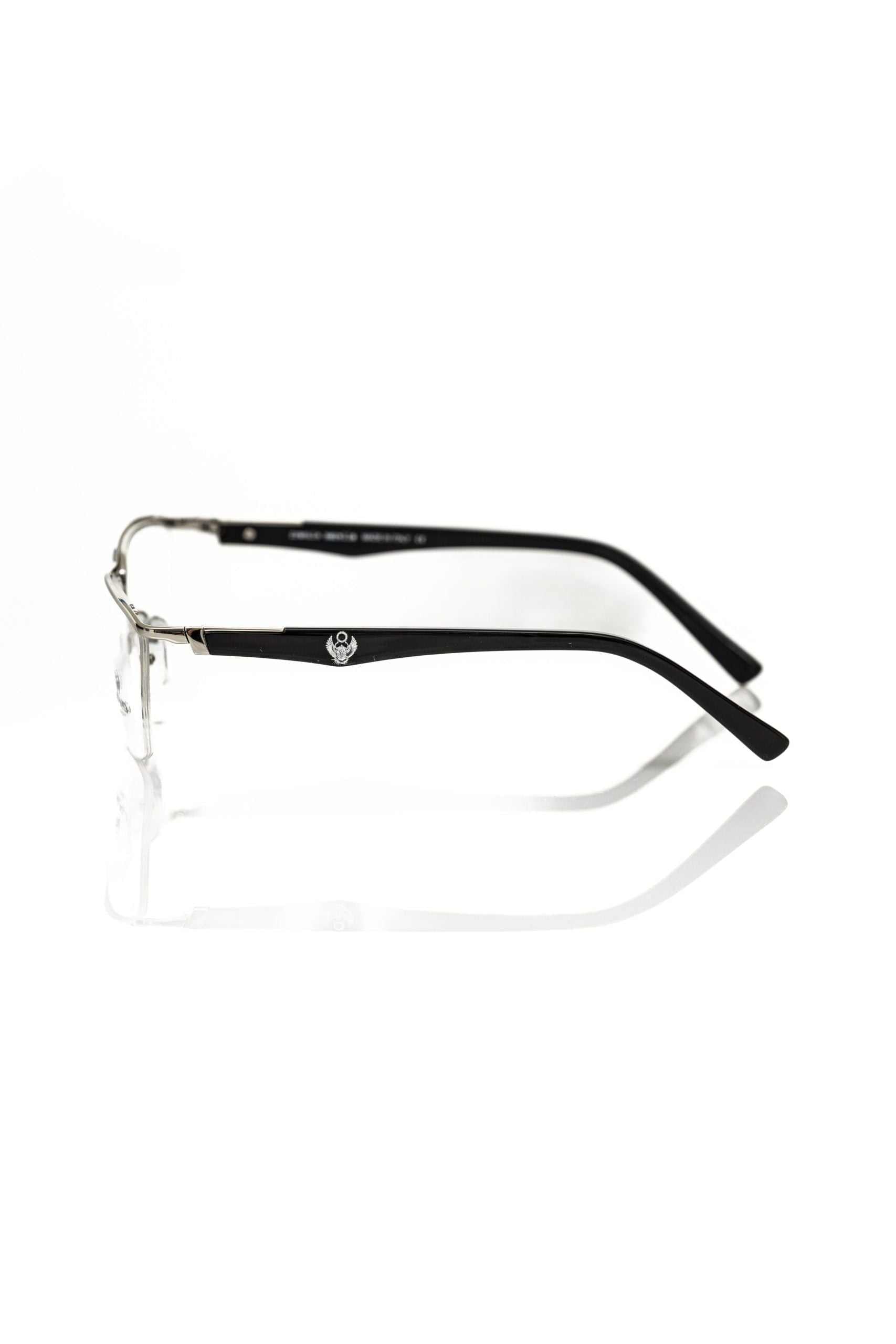 Frankie Morello schwarze Metallbrille für Herren mit elegantem Clubmaster-Design und Logo