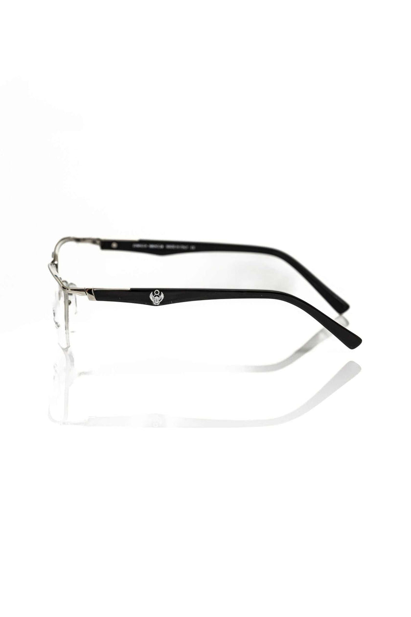 Frankie Morello schwarze Metallbrille für Herren mit elegantem Clubmaster-Design und Logo