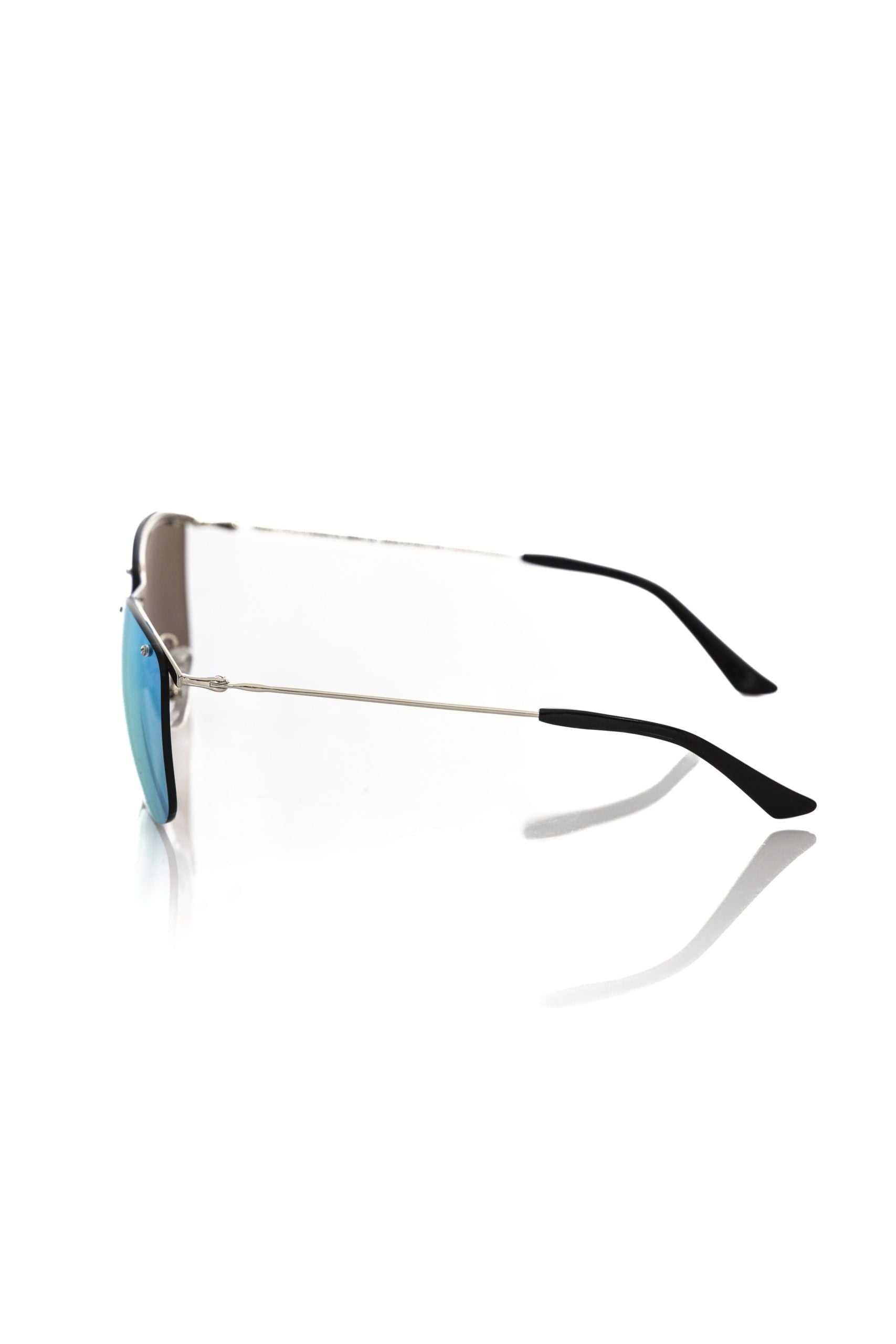 Frankie Morello Herren-Sonnenbrille silbernes Metallgestell blaue Spiegelgläser italienische Handwerkskunst
