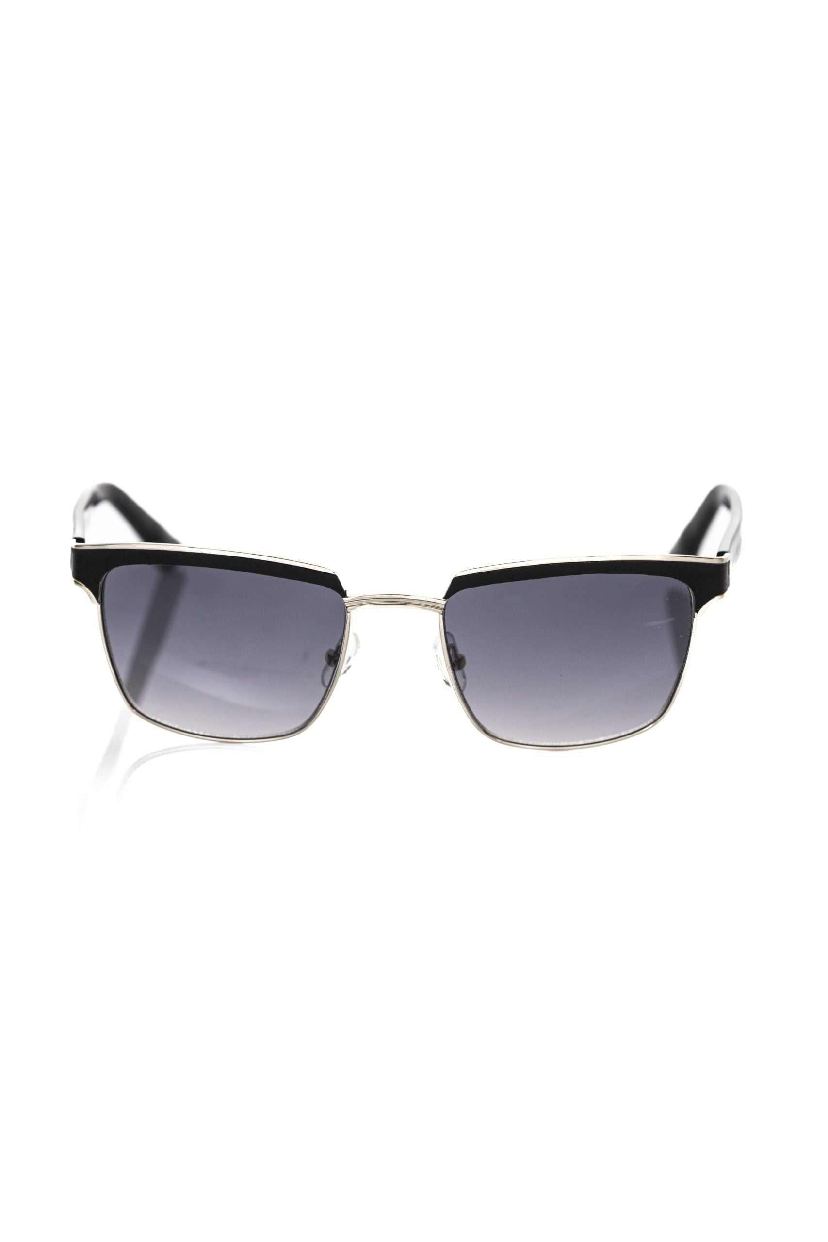 Frankie Morello Sonnenbrille aus schwarzer Metallfaser mit Clubmaster-Design und schwarzem Lederprofil