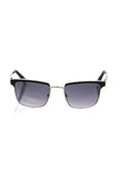 Frankie Morello Sonnenbrille aus schwarzer Metallfaser mit Clubmaster-Design und schwarzem Lederprofil