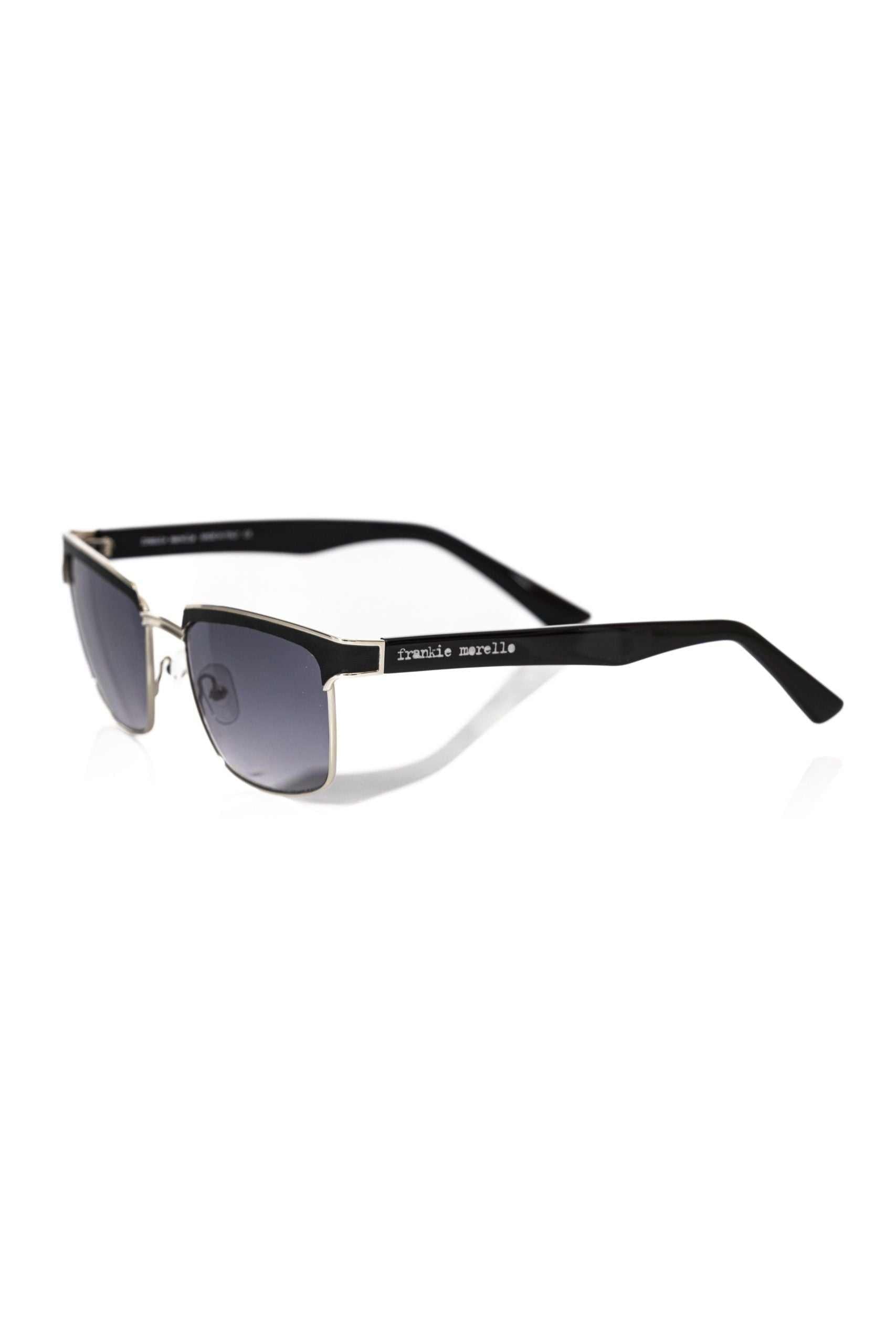 Frankie Morello Sonnenbrille für Herren aus schwarzer Metallfaser mit Clubmaster-Design und schwarzen Gläsern