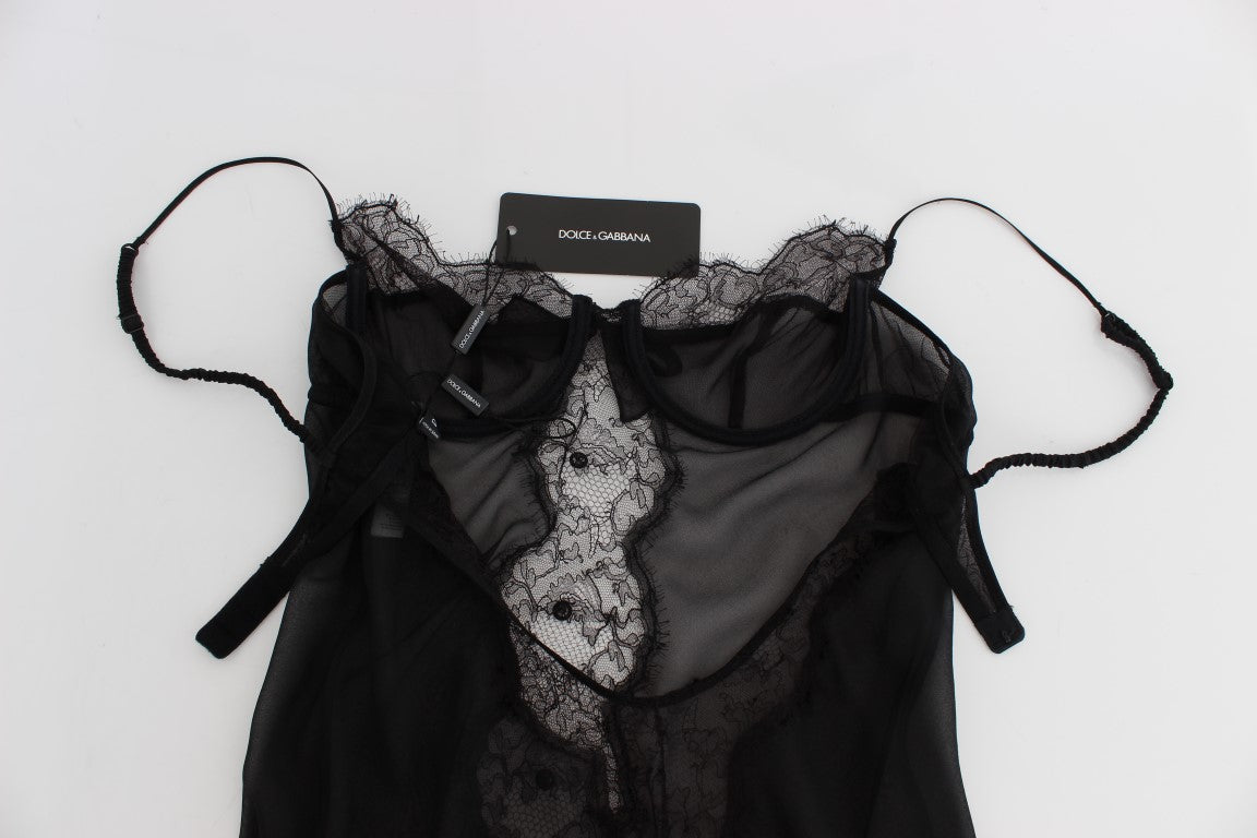 Dolce & Gabbana Schwarzes Seiden-Spitzen-Babydoll-Dessous-Top
