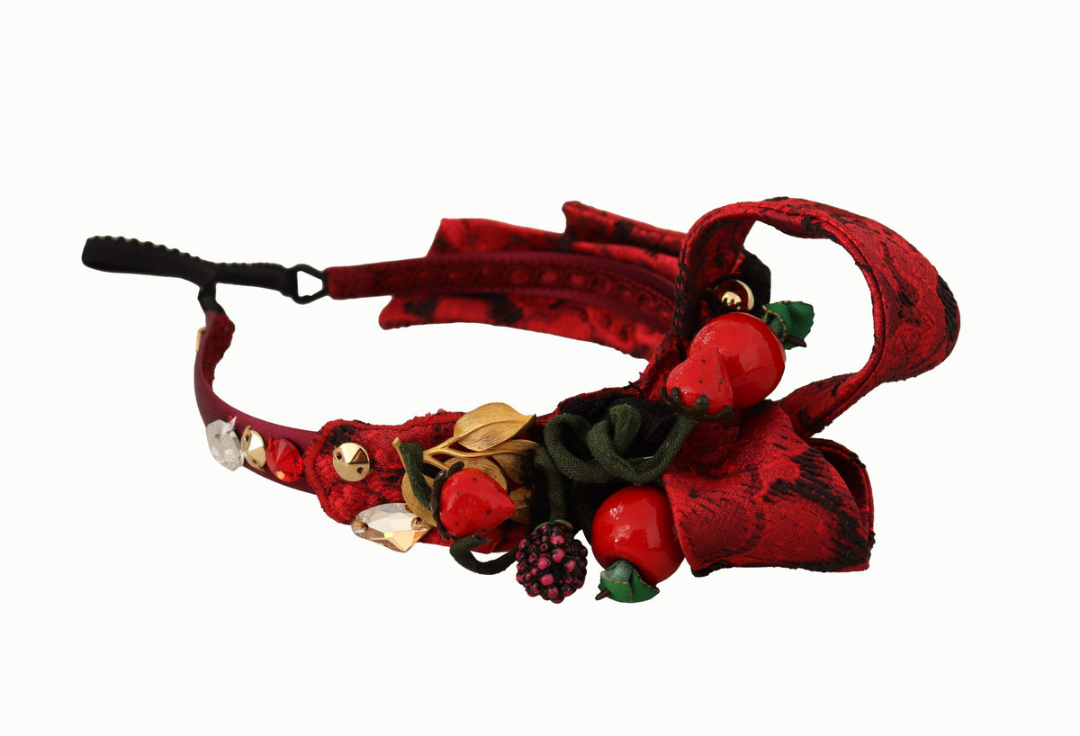 Dolce & Gabbana Kirsche Seide Kristall Schleife Logo Diadem Tiara Stirnband