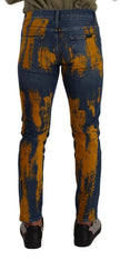 Dolce & Gabbana Blau Gelb Dye Baumwolle Skinny Herren Denim Jeans