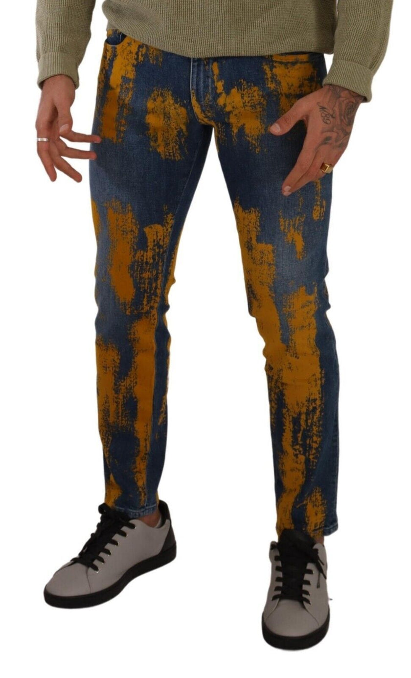 Dolce & Gabbana Blau Gelb Dye Baumwolle Skinny Herren Denim Jeans