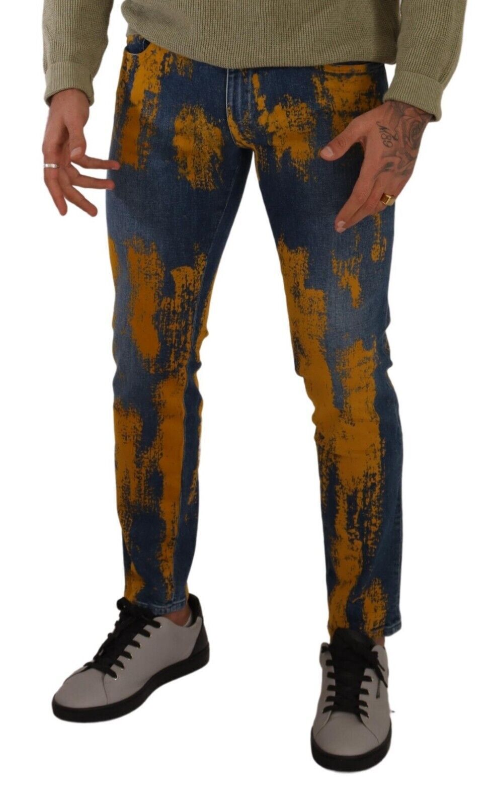 Dolce & Gabbana Blue Yellow Dye Cotton Skinny Men's Denim Jeans