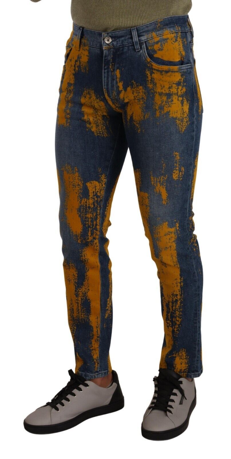 Dolce & Gabbana Blue Yellow Dye Cotton Skinny Men's Denim Jeans