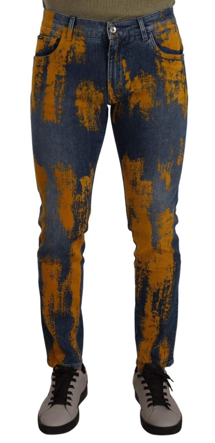 Dolce & Gabbana Blue Yellow Dye Cotton Skinny Men's Denim Jeans