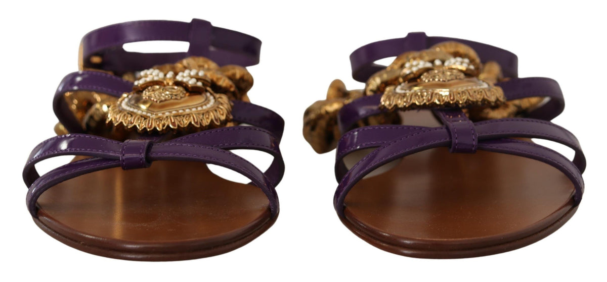 Dolce & Gabbana Lila Leder Devotion Flats Sandalen Schuhe