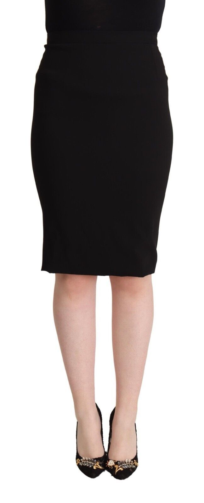 Dolce & Gabbana Schwarzer knielanger Rock mit hoher Taille und Bleistiftschnitt