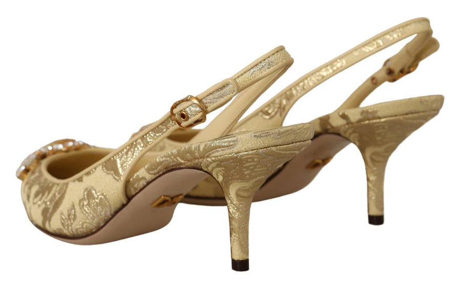 Dolce & Gabbana Gold Crystal Slingback Pumps Heels Shoes