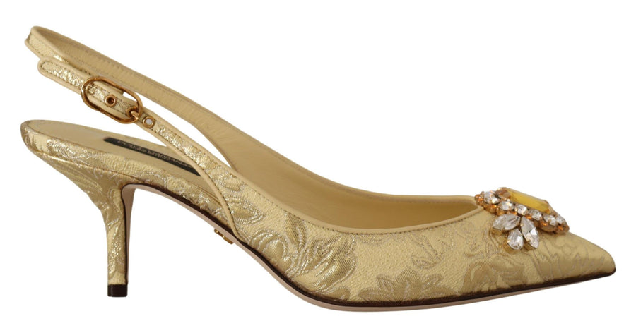 Dolce & Gabbana Gold Crystal Slingback Pumps Heels Shoes