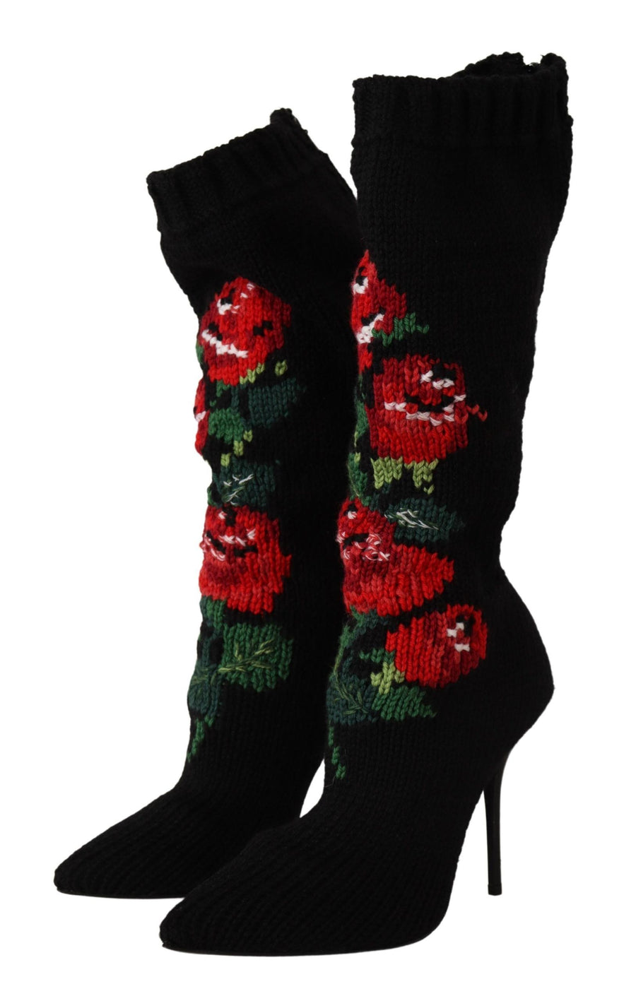 Dolce & Gabbana Black Stretch Sock Red Rose Booties Shoes