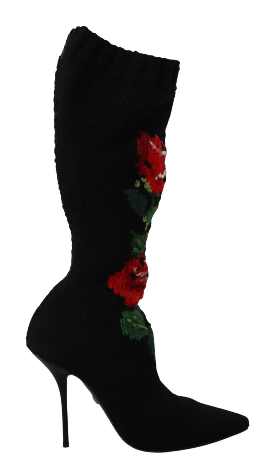 Dolce & Gabbana Black Stretch Sock Red Rose Booties Shoes