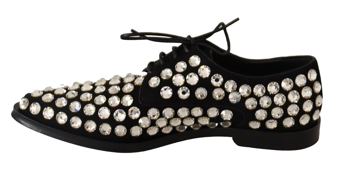 Dolce & Gabbana Schwarz Leder Kristalle Schnürschuhe Formal Schuhe