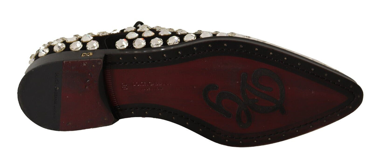 Dolce & Gabbana Schwarz Leder Kristalle Schnürschuhe Formal Schuhe