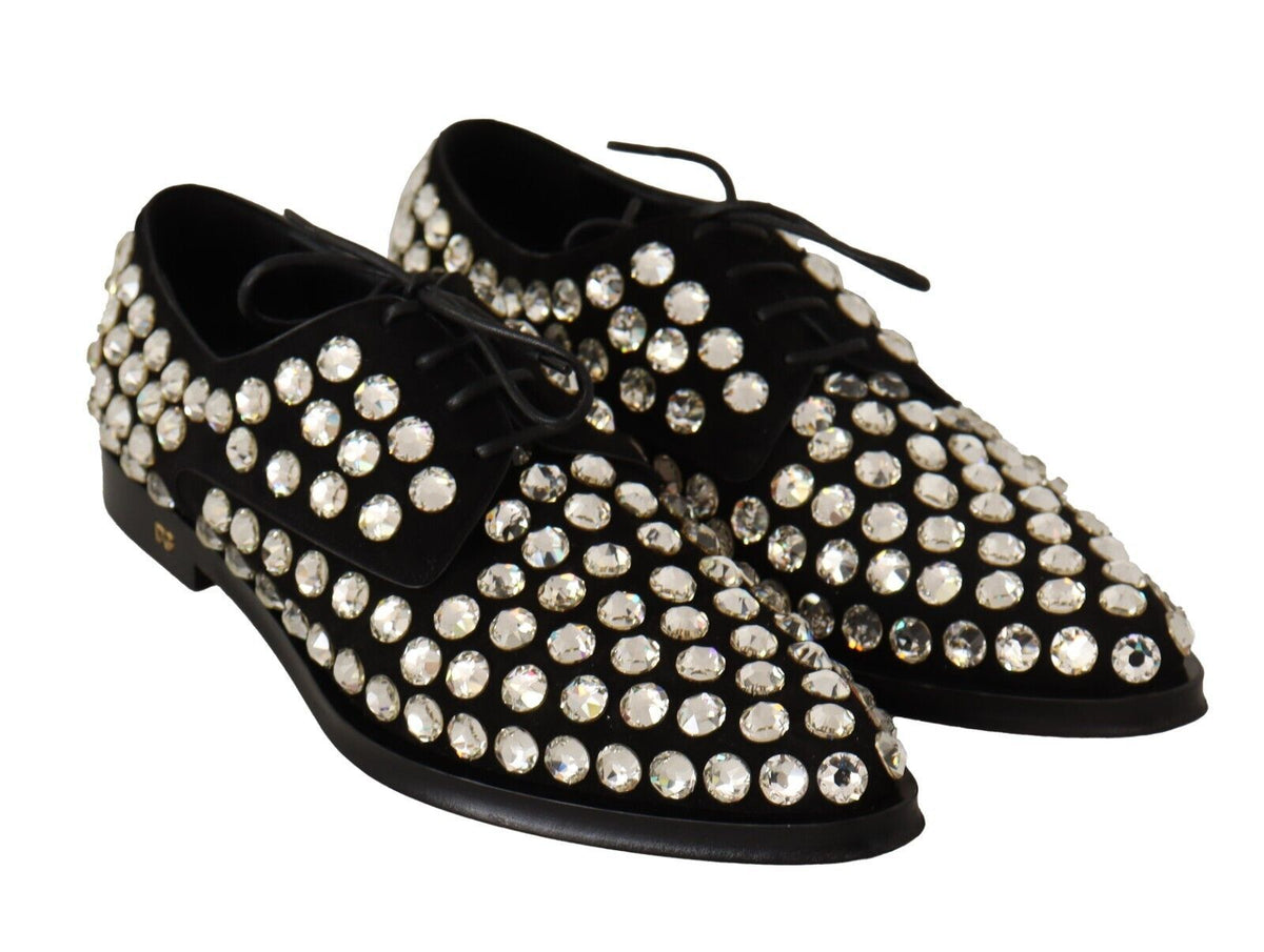 Dolce & Gabbana Schwarz Leder Kristalle Schnürschuhe Formal Schuhe