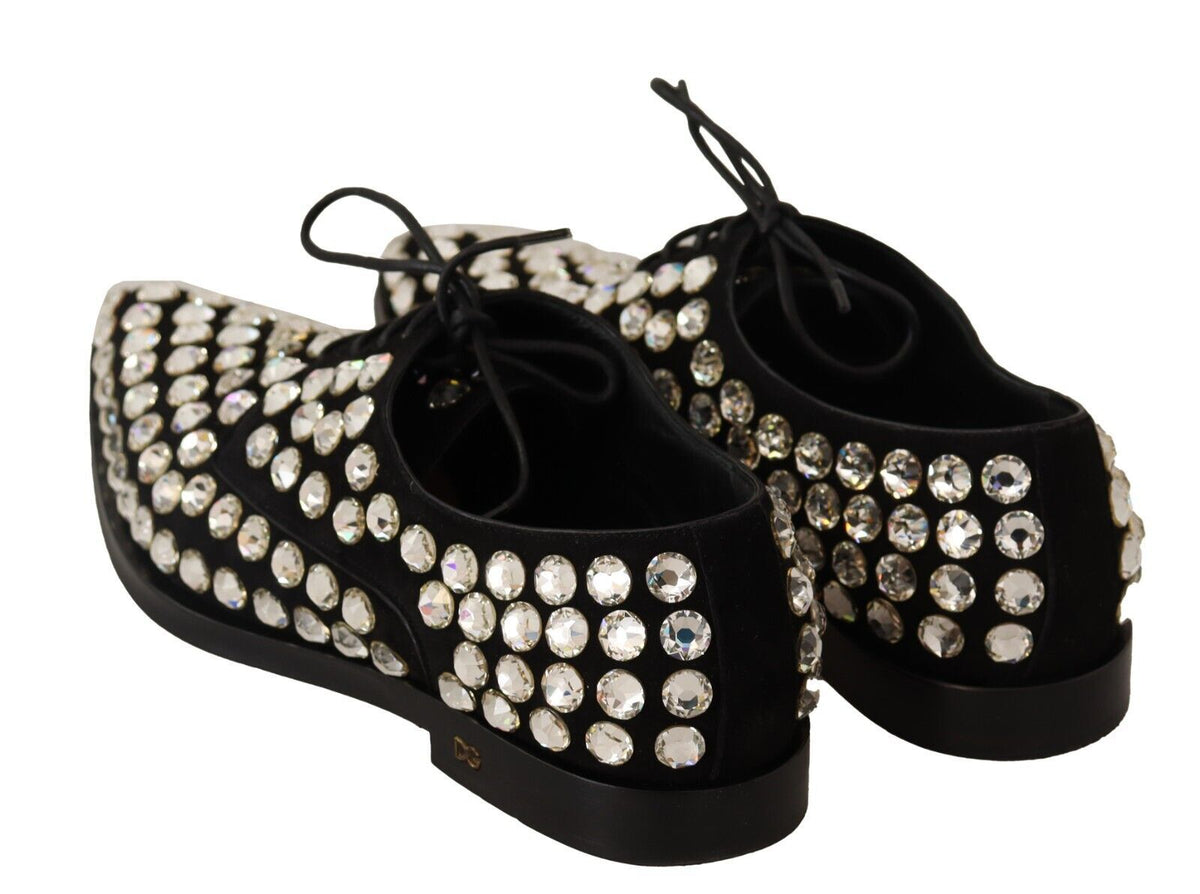 Dolce & Gabbana Schwarz Leder Kristalle Schnürschuhe Formal Schuhe