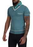 Dolce & Gabbana Blue Silk Polo Top Men's V-Neck T-Shirt