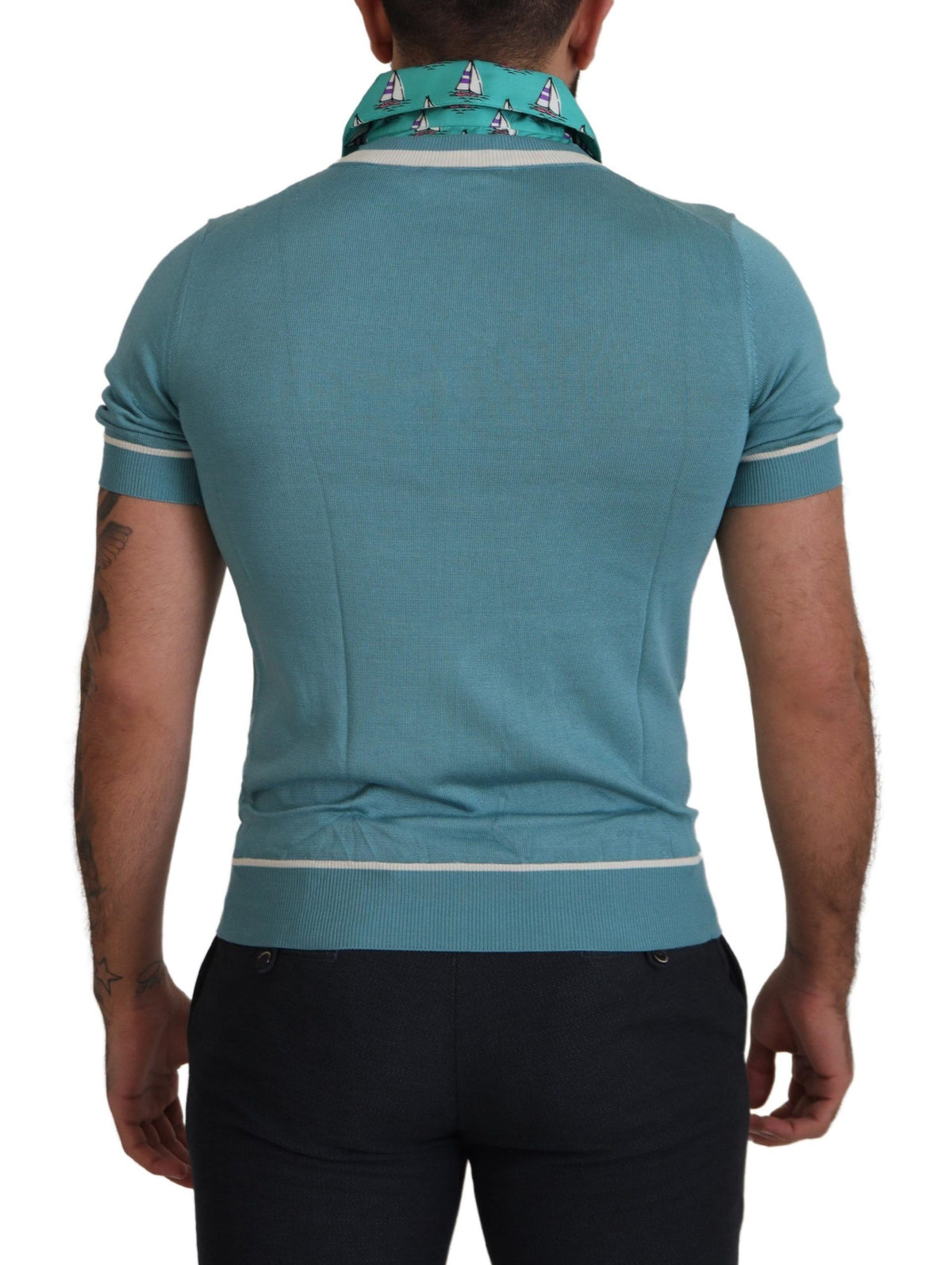 Dolce & Gabbana Blue Silk Polo Top Men's V-Neck T-Shirt