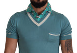 Dolce & Gabbana Blue Silk Polo Top Men's V-Neck T-Shirt