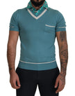 Dolce & Gabbana Blue Silk Polo Top Men's V-Neck T-Shirt