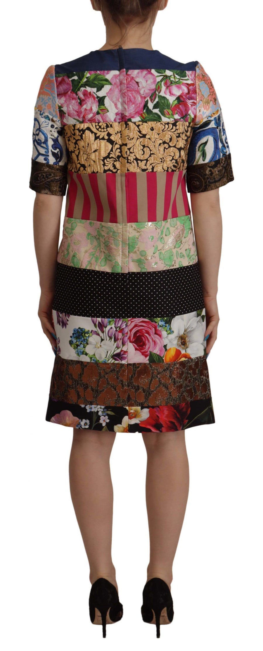 Dolce & Gabbana Multicolor Patchwork Floral Coat Jacquard Mini Dress