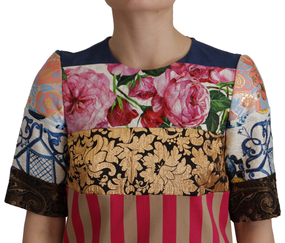 Dolce & Gabbana Multicolor Pachwork Floral Mantel Jaquard Minikleid
