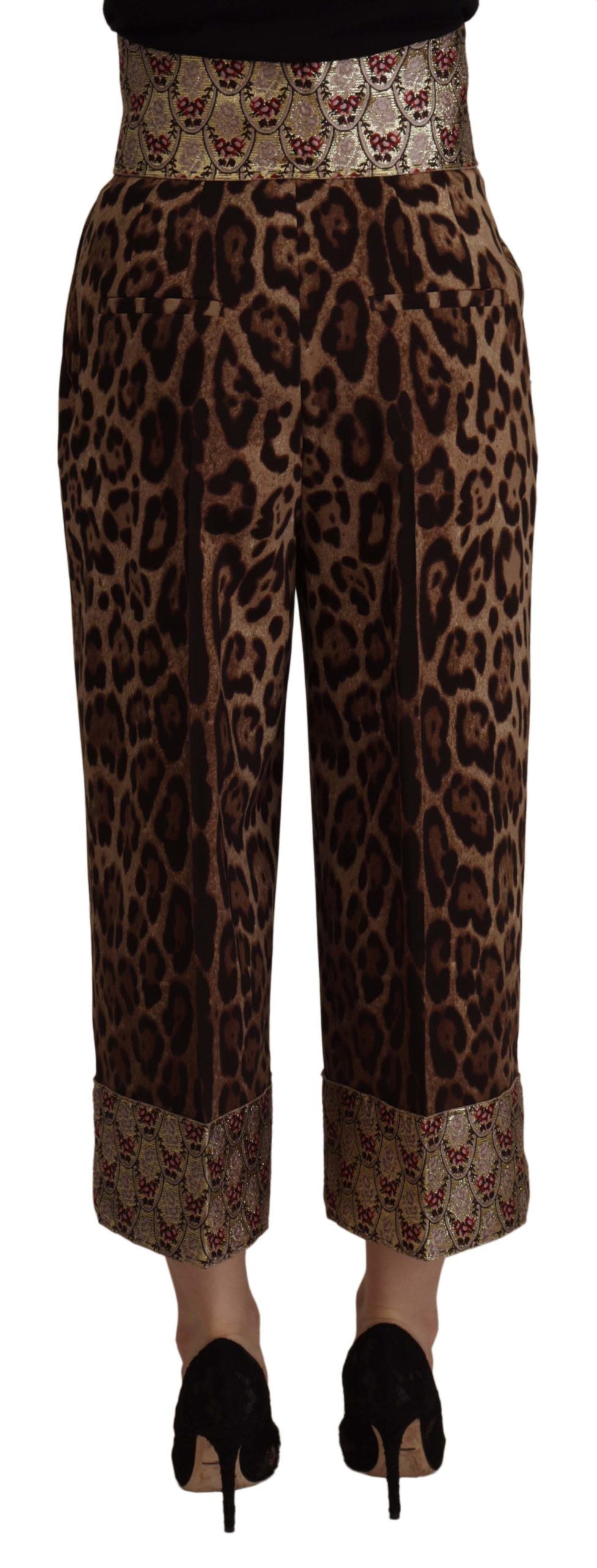 Dolce & Gabbana Brown Leopard Gold Jacquard High Waist Trousers