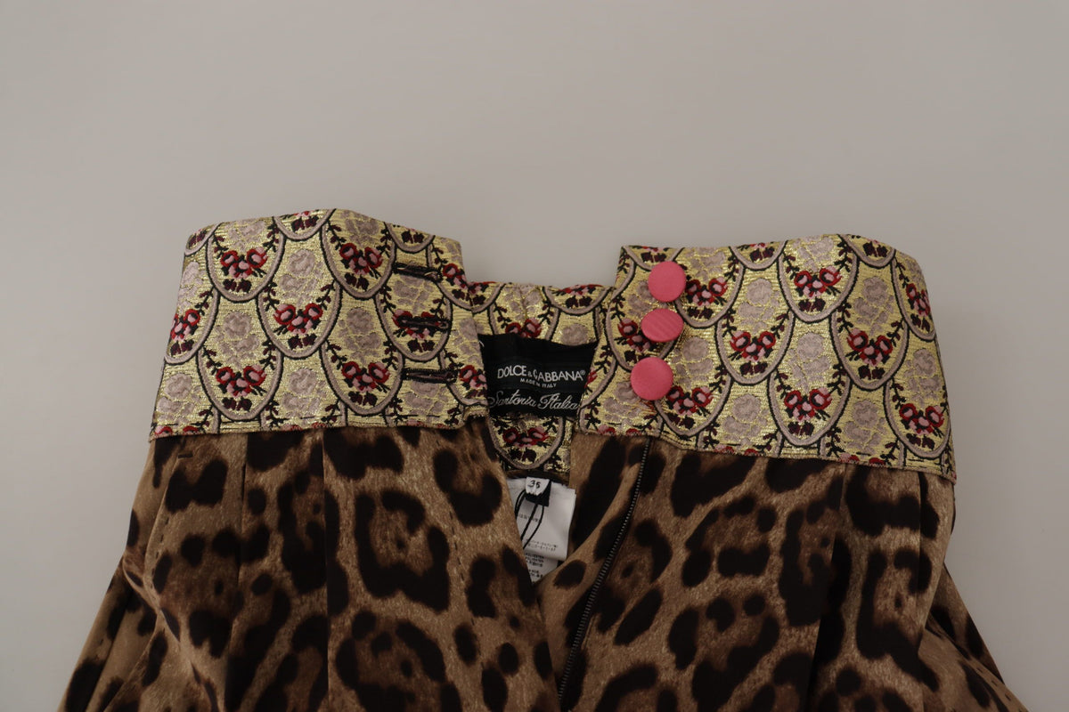 Dolce & Gabbana Brown Leopard Gold Jacquard High Waist Trousers