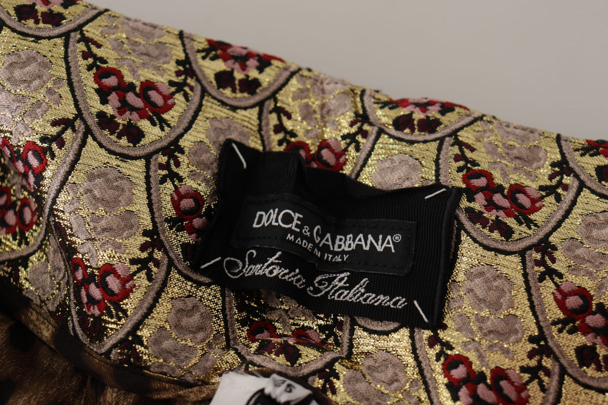 Dolce & Gabbana Brown Leopard Gold Jacquard High Waist Trousers