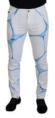 Dolce & Gabbana Weiß Blau Denim Baumwolle Jeans Stretch Skinny Fit Hose