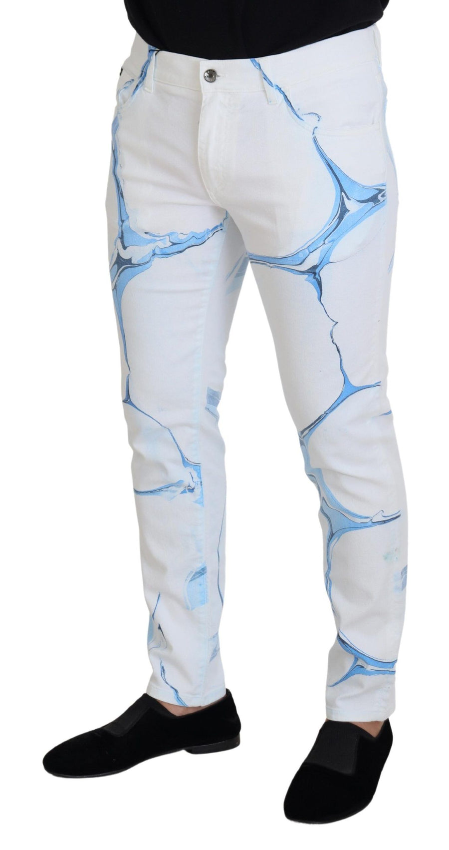 Dolce & Gabbana White Blue Denim Cotton Jeans Stretch Skinny Fit Pants