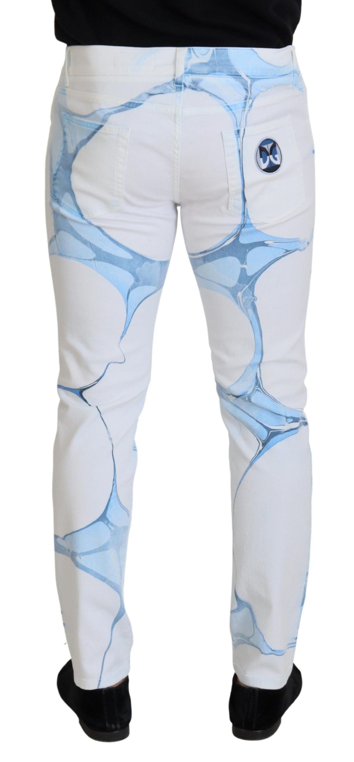 Dolce & Gabbana White Blue Denim Cotton Jeans Stretch Skinny Fit Pants