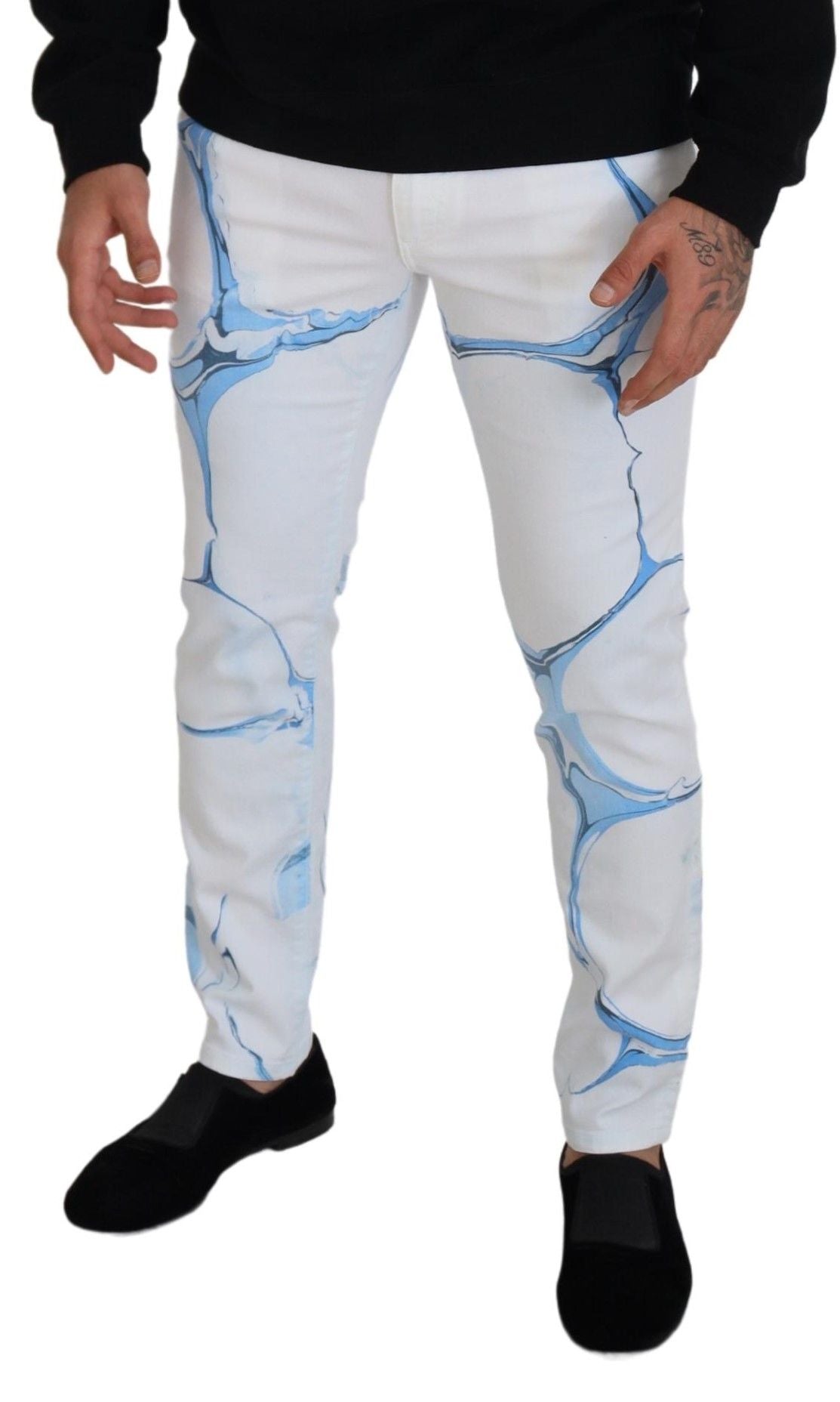 Dolce & Gabbana White Blue Denim Cotton Jeans Stretch Skinny Fit Pants