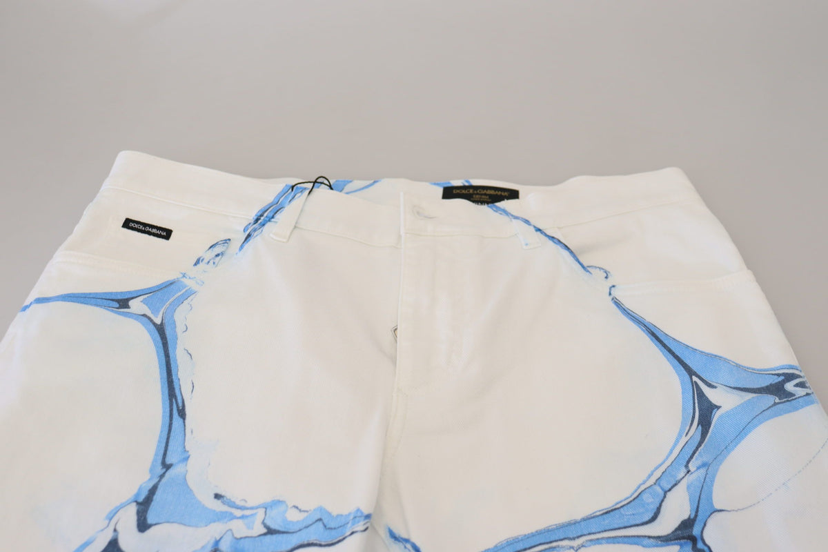 Dolce & Gabbana White Blue Denim Cotton Jeans Stretch Skinny Fit Pants