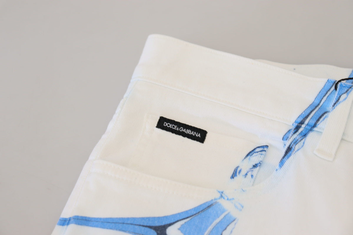 Dolce & Gabbana White Blue Denim Cotton Jeans Stretch Skinny Fit Pants