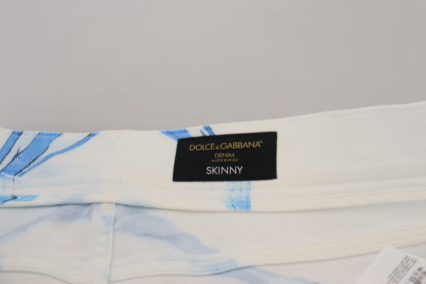 Dolce & Gabbana Weiß Blau Denim Baumwolle Jeans Stretch Skinny Fit Hose
