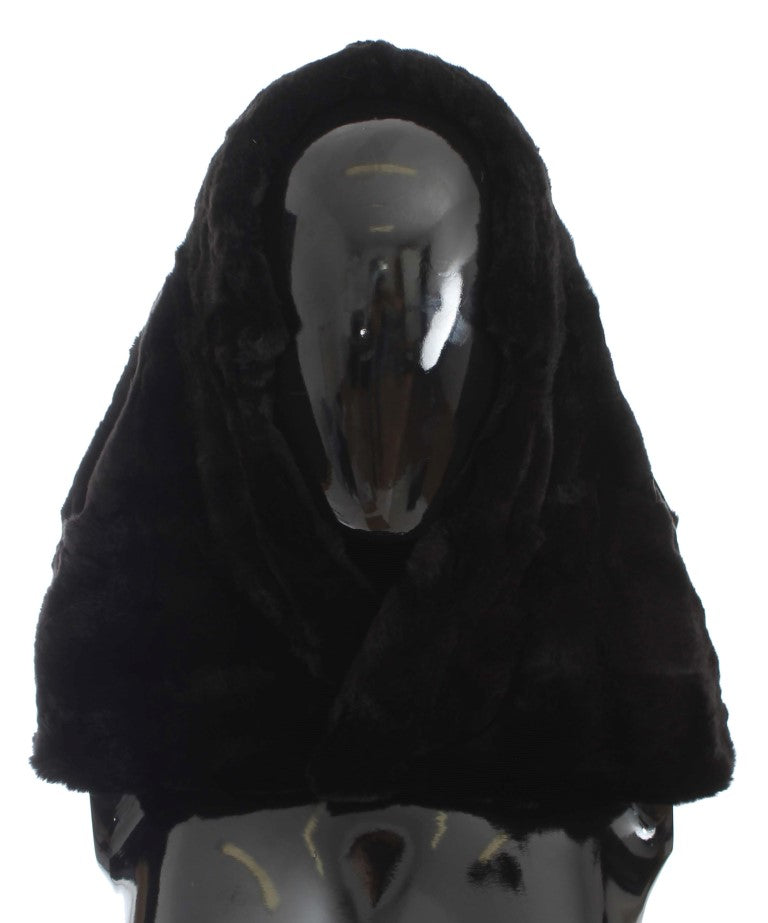 Dolce & Gabbana Black Weasel Fur Crochet Hooded Scarf Hat