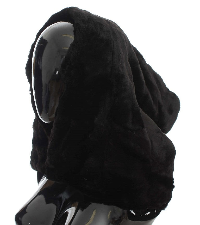 Dolce & Gabbana Black Weasel Fur Crochet Hooded Scarf Hat