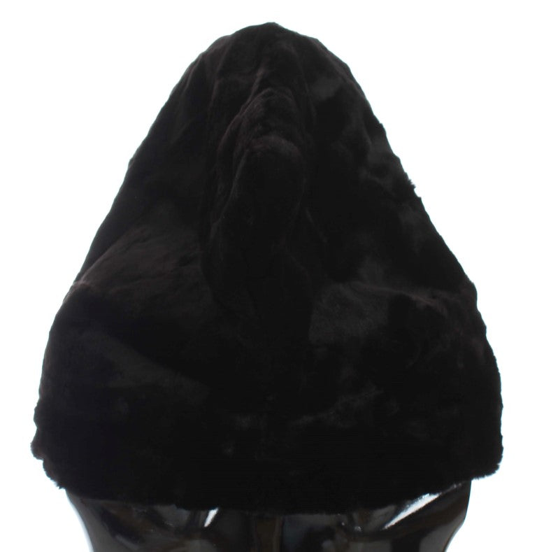 Dolce & Gabbana Black Weasel Fur Crochet Hooded Scarf Hat