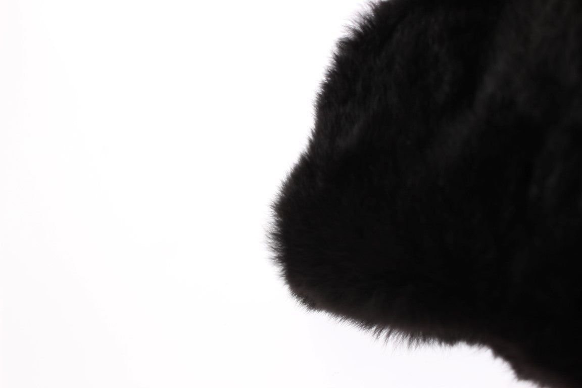 Dolce & Gabbana Black Weasel Fur Crochet Hooded Scarf Hat