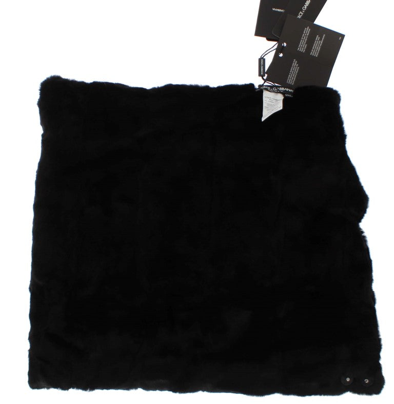 Dolce & Gabbana Black Weasel Fur Crochet Hooded Scarf Hat