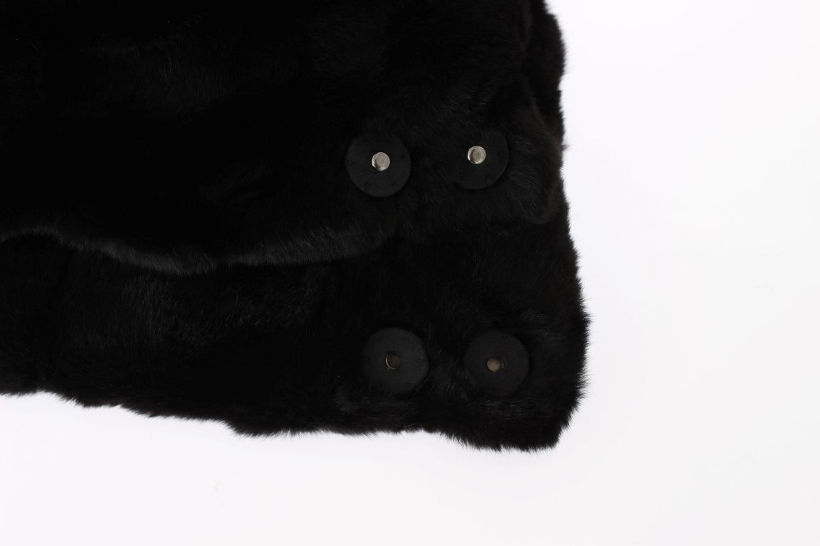 Dolce & Gabbana Black Weasel Fur Crochet Hooded Scarf Hat